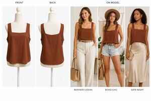 NWT Anrabess Brown Linen Blend Square Neck Tank Top | Minimalist Blouse | Small